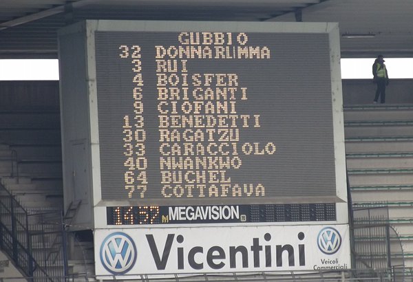 Tabellone formazione Gubbio